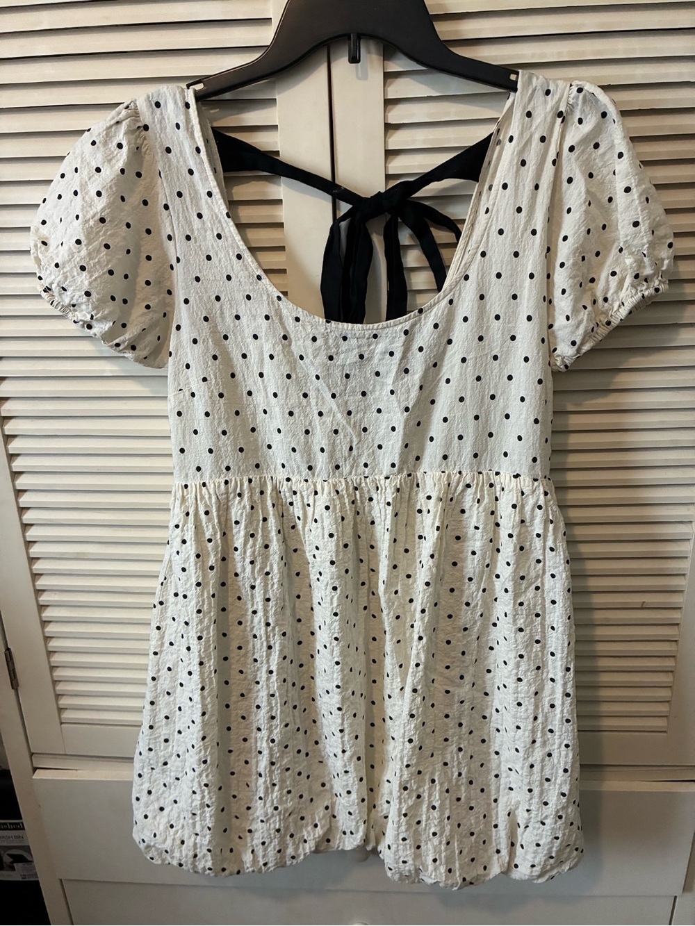 Primark White Polka Dot Mini Bubble Hem Dress with Black Dots